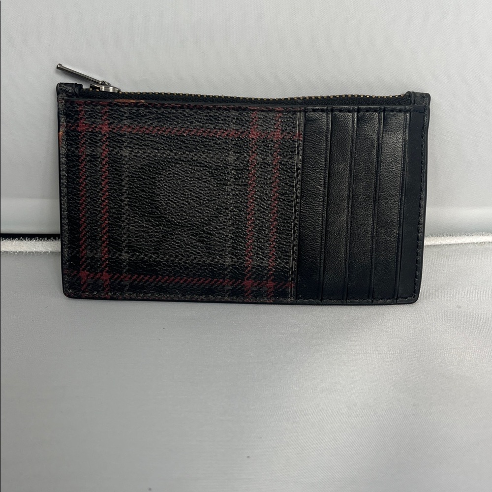 COACH 'Signature Plaid' Men's Coated Canvas Zip Card Case